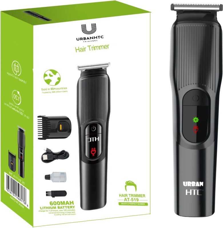 Urbanhtc At 519 Cordless Professional Hair Trimmer Waterproof Stainless Steel Blade Trimmer 45 Min  Runtime 5 Length Settings(Black)