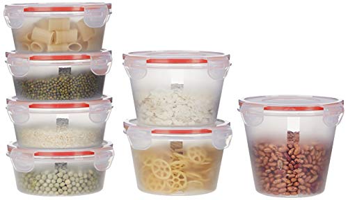 Amazon Brand – Solimo Plastic Kitchen Storage Container Set, 7-Pieces, Transparent