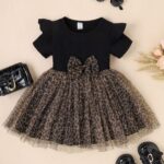 Lucille Fashion Girls Midi/Knee Length Casual Dress(Black, Short Sleeve)