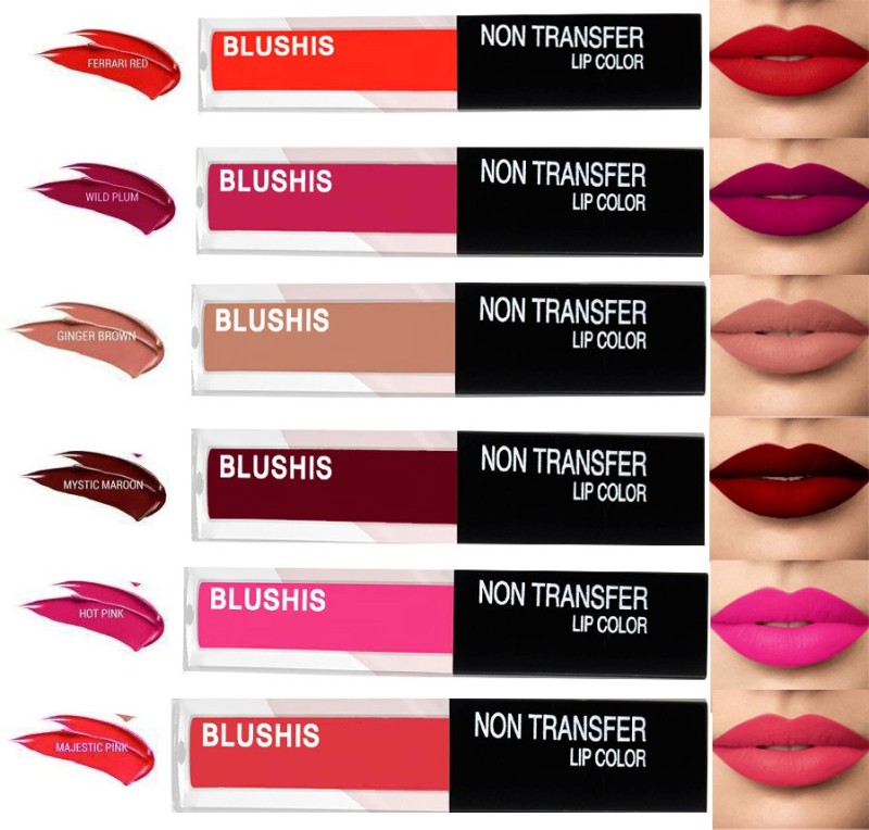 Blushis Super Stay Matte Ink Bold Lip Color Liquid Lipstick Combo Pack Of 6 Peice(Multicolour, 16 Ml)