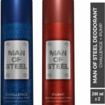 Denver Combo Of Man Of Steel Challenge + Pump Long Lasting Deodorant Spray  –  For Men(400 Ml, Pack Of 2)