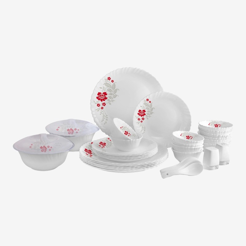 Cello Pack Of 37 Opalware Dazzle Scarlet Bliss Dinner Set(Red, Microwave Safe)