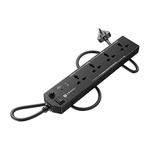 Portronics Power Plate 10 Extension Board With 4 Universal Sockets, 3 Meter Long Cord, 1500 Watts, 6 Amp Multi Plug For Office & Home Appliances (Black)