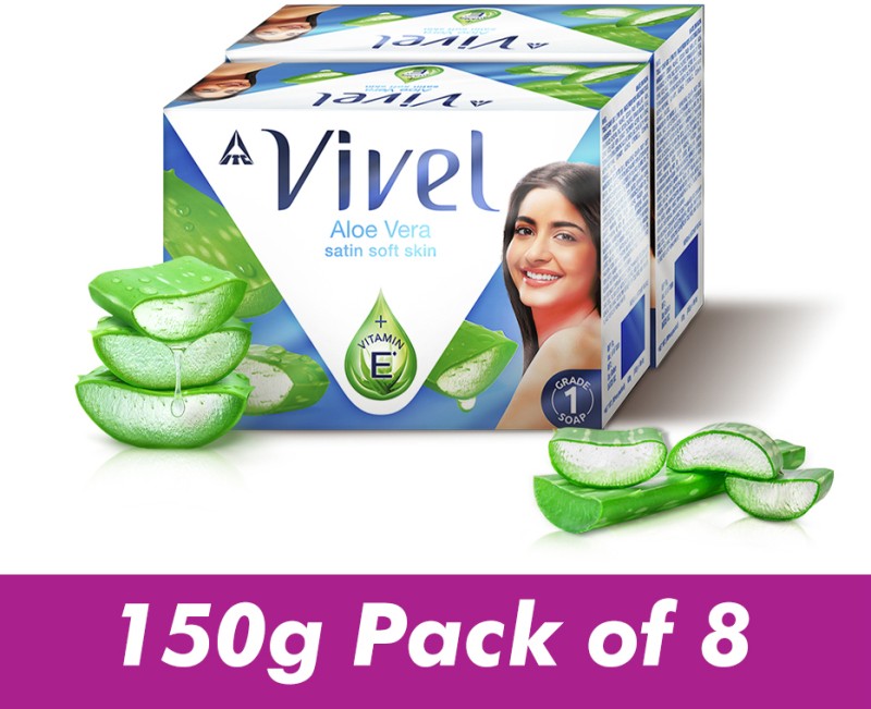 Vivel Aloe Vera Bathing Soap With Vitamin E For Soft Skin, 150G Each, For Women & Men(8 X 150 G)