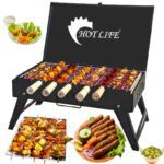 Hot Life Briefcase Style Traveler Foldable Charcoal With 5 Skewers Charcoal Grill