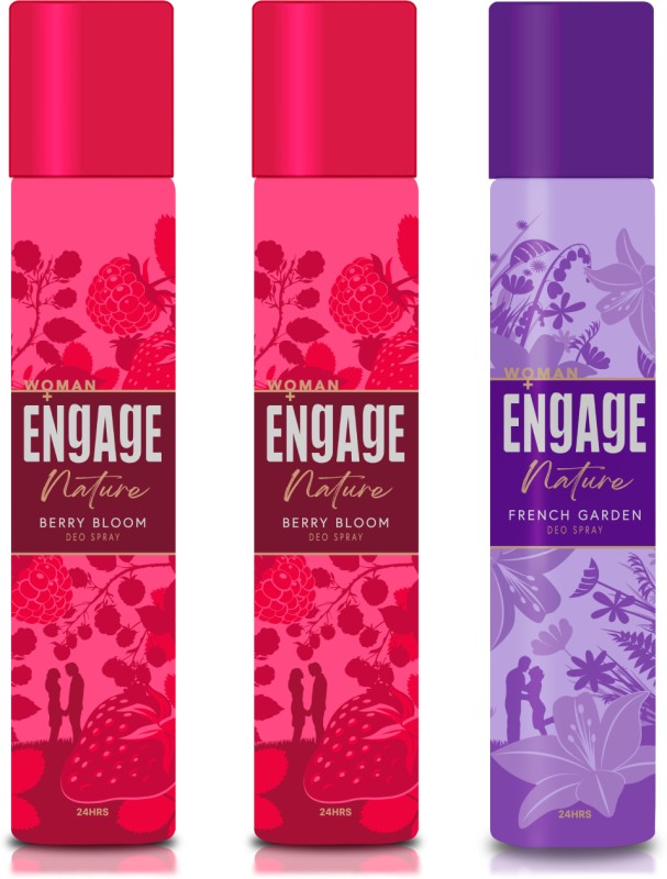 Engage Nature Deo: 2 Berry Bloom & 1 French Garden (150Ml X 3) Deodorant Spray  –  For Women(450 Ml, Pack Of 3)