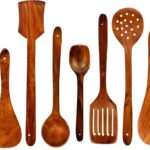 Decorasia Non Chemical Kitchen Lovers Brown Yellowish Kitchen Tool Wooden Dessert Spoon, Serving Spoon, Salad Spoon, Soup Spoon, Table Spoon Set(Pack Of 7)