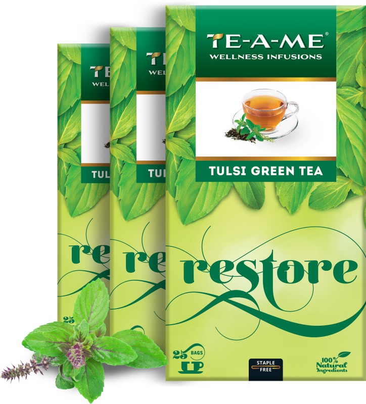 Te-A-Me Pack Of 3 (3 X 25 = 75 Tea Bags) Tulsi Green Tea Bags Box(3 X 25 Bags)