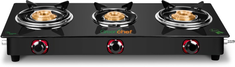 Greenchef Ebony Glass Manual Gas Stove(3 Burners)