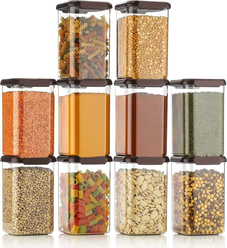 Qtrix Plastic Grocery Container  – 1100 Ml(Pack Of 10, Brown)