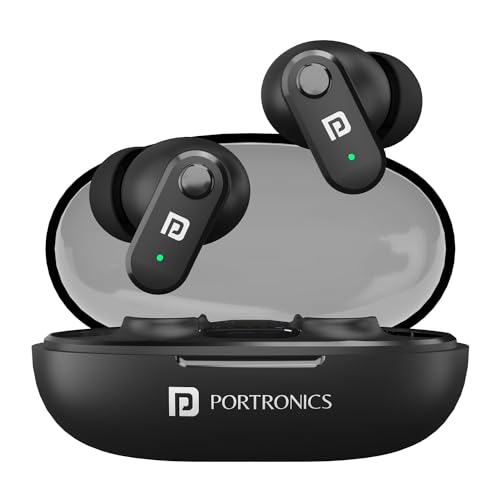 Portronics Harmonics Twins S16 In Ear Wireless Tws Earbuds With 24 Hrs Playtime, Clear Calls, Game & Music Mode, Low Latency, Bluetooth 5.3V, Led Display, Type C Fast Charging(Black)