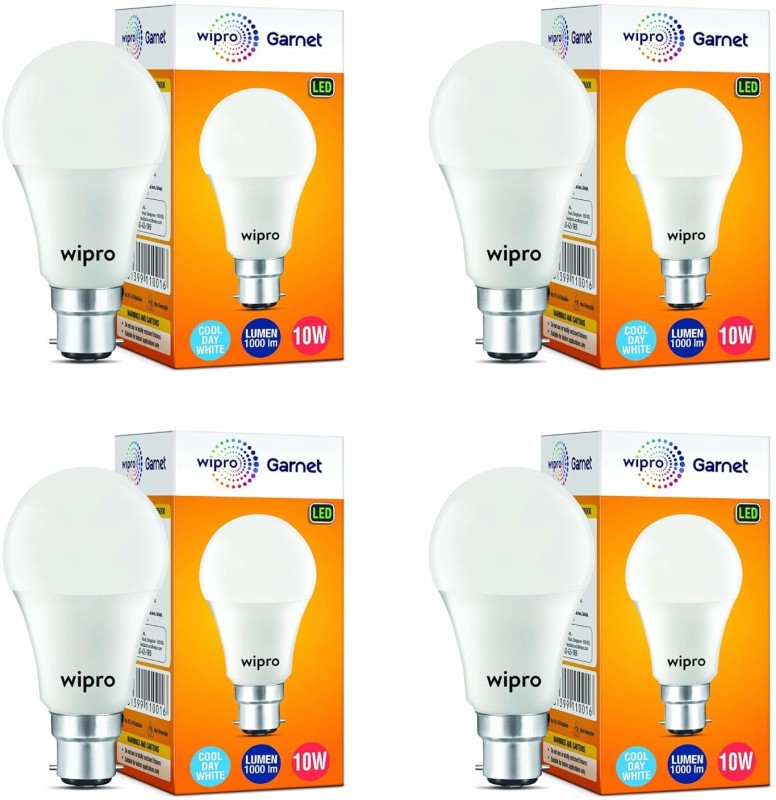 Wipro 10 W Standard B22 Led Bulb(White, Pack Of 4)