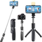 Nafa 3-In-1 Convertible Tripod With Fill Light-Rotating Phone Holder-Bluetooth Remote Tripod(Black, Supports Up To 500 G)