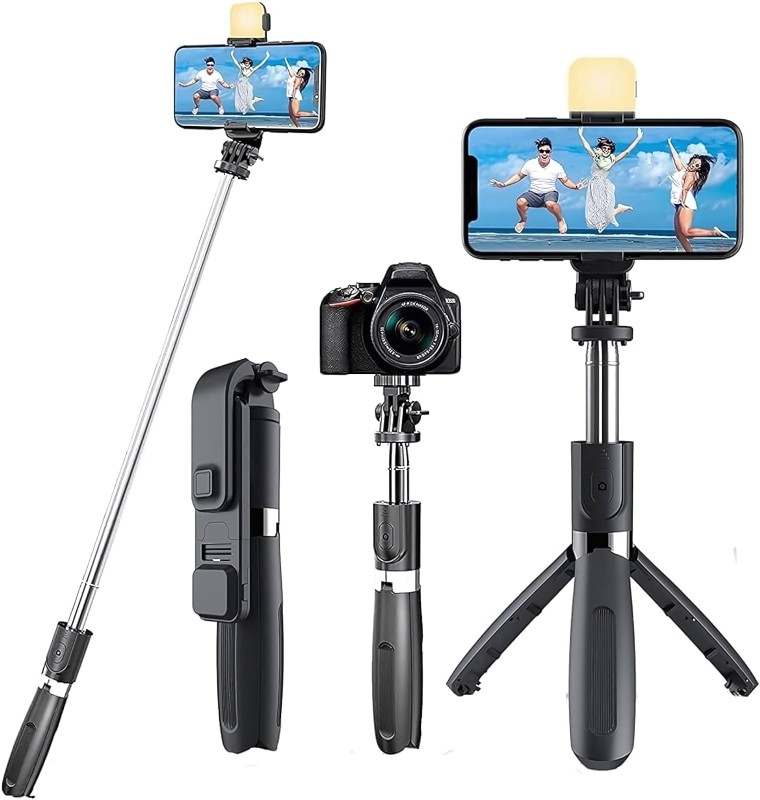 Nafa 3-In-1 Convertible Tripod With Fill Light-Rotating Phone Holder-Bluetooth Remote Tripod(Black, Supports Up To 500 G)