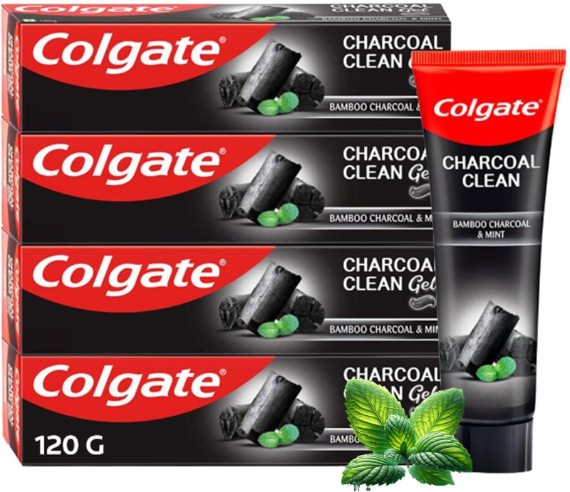 Colgate Charcoal Clean Black Gel Toothpaste, Deep Clean, Plaque Removal (Combo Pack) Toothpaste(480 G, Pack Of 4)