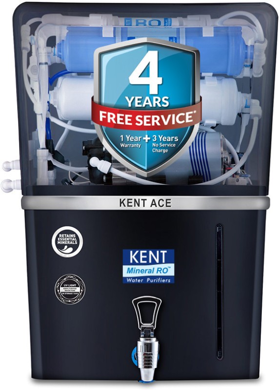 Kent Ace – B 8 L Ro + Uv + Uf + Tds Water Purifier Suitable For All – Borewell, Tanker, Municipality Water(Black)