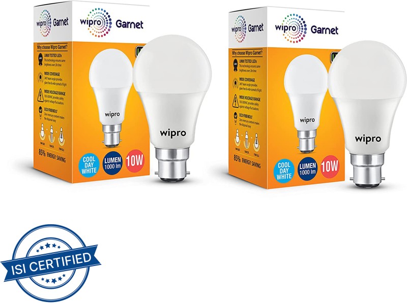 Wipro 10 W Standard B22 Led Bulb(White, Pack Of 2)