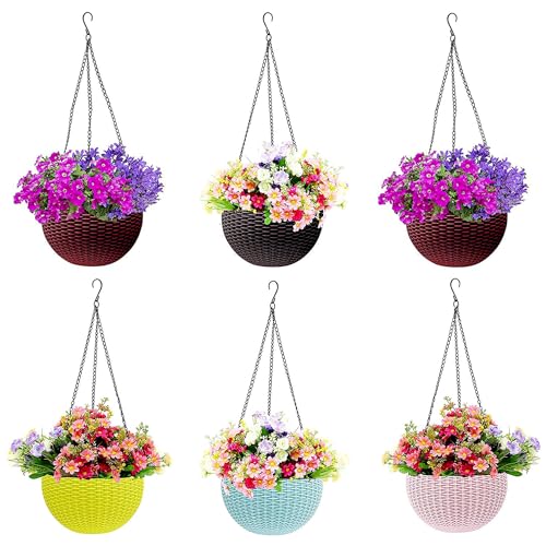 Eightiz Plastic Hanging Pot, Multicolour, Pot Diameter -7.1 Inch, Pot Height -4.8 Inch, Pot Thickness -3 Mm, Chain Length -13 Inch Approx., 6 Pieces