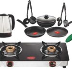 Pigeon Family Kitchen Set With Mixer, Cookware Set, Kettle, Water Bottle, Cooker, Glass Manual Gas Stove(2 Burners)