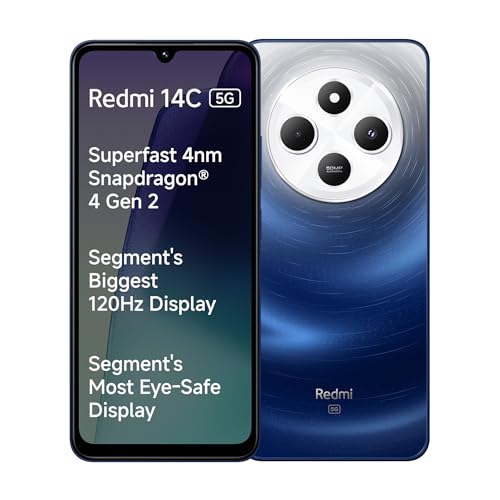 Redmi 14C 5G (Starlight Blue, 4Gb Ram, 64Gb Storage) | Superfast 4Nm Snapdragon 4 Gen 2 | 120Hz 17.47Cm (6.88”) Display | 5160Mah Battery | 50Mp Dual Camera | Premium Starlight Design