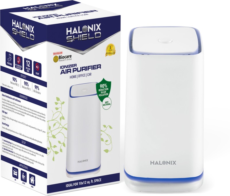 Halonix Shield Portable Compact Ionizer Air Purifier Portable Room Air Purifier(White)