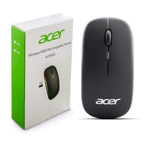 Acer Beam Wireless & Bluetooth Rechargeable Mouse, Usb Receiver, Led Colors, Bluetooth 5.1 + 2.4G Mini Lightweight Design For Office/Pc/Mac/Laptop/Apple/Ipad (Black)