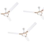 Usha Racer Chrome 1200Mm 50 Watt Energy Efficient 1 Star Rated Power Saving High Speed Decorative Ceiling Fan (Rich White Bronze) Pack Of 3