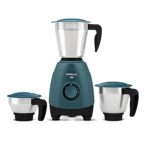 Havells Eso 750 Watts 3 Jar Mixer Grinder | Rust Resistant 304Ss Blade | High Speed Mixie 21000 Rpm Motor| Heavy And Wider Mouth Ss Jars With Handle| 5 Year Motor Manufacturer Warranty (Teal)