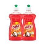 Giffy Liquid Dish Wash Gel 500Ml Pack Of 2 With Turbo Boosters| 50% More Effective| Natural Mild Fragrance Removes Odour| Easy Lather & Rinse Off Formulation| Leaves No White Residue| Safe On Hands