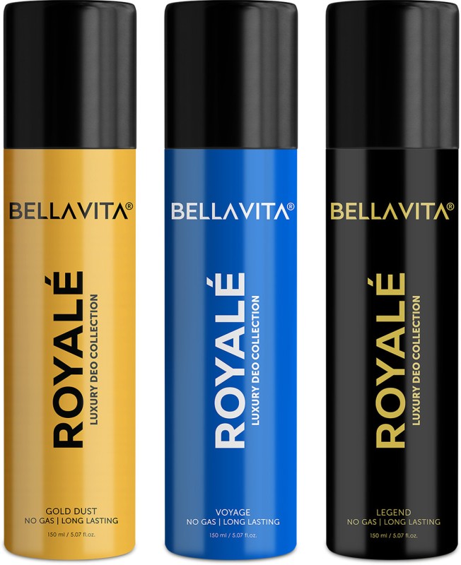 Bellavita Legend, Gold Dust & Voyage Deo Parfum Combo|3X150Ml|Long Lasting Body Spray| Body Spray  –  For Men & Women(450 Ml, Pack Of 3)