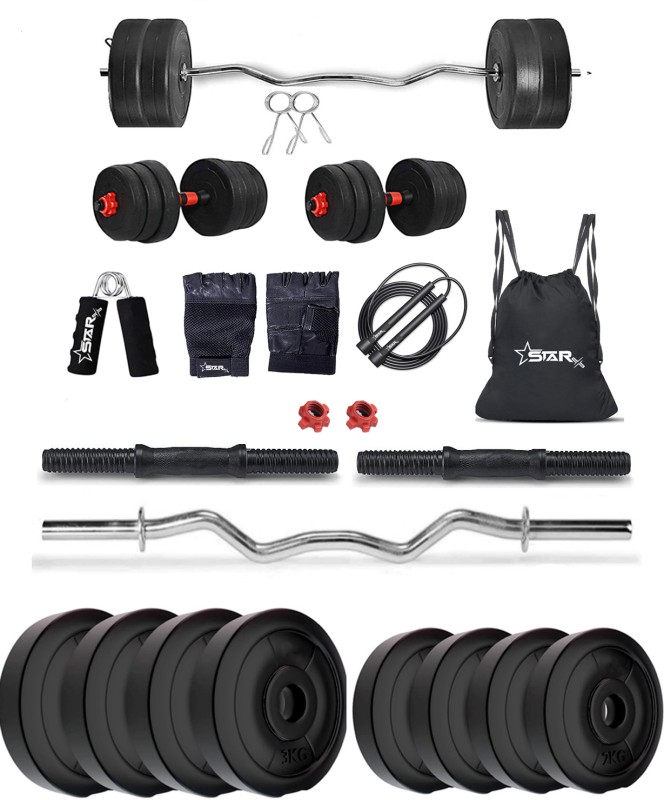 Starx 20 Kg Pvc Weight With 3Ft Curl Rod And Accessories Home Gym Combo