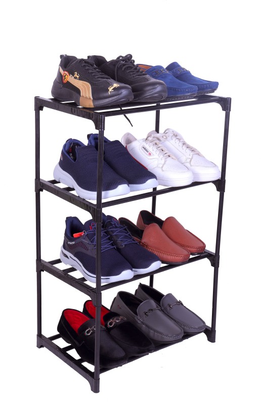 Reom Enterprise Reom Enterprise Heavy Pvc Pipe Shoe Rack Stand Plastic Shoe Stand(Black, 4 Shelves, Diy(Do-It-Yourself))