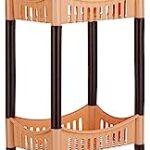 Amazon Brand – Solimo Four-Tier Multipurpose Plastic Rack For Kitchen, Living Room, Bathroom (Concave, Beige And Brown)