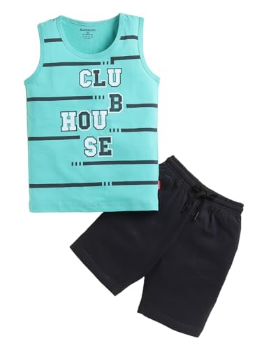 Bumchums Rupa Sleeveless Round Neck T-Shirt And Pant Set For Boys, Casual Clothing Set, Trendy And Cute, Striped