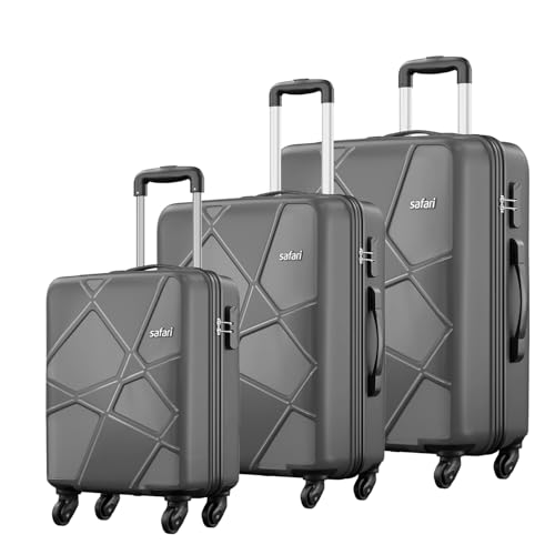 Safari Polypropylene (Pp) Pentagon Hardside Small,Medium & Large Size Spinner 4 Wheels Cabin & Check-In Luggage Set Of 3 Suitcase Trolley Bags For Travel-Dark Grey Color,55Cm,66Cm&75Cm,H-54 Cm