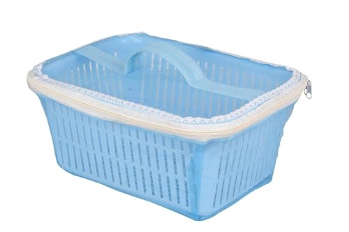 Go Hooked Multipurpose Plastic Storage Gift Basket With Net Cover Stylish Basket With Zip Net Cover Versatile Durable Stylish Convenient Compact Functional Efficient Pack Of 1 Blue