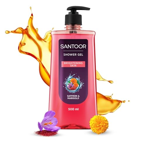 Santoor Brightening Shower Gel With Natural Saffron & Marigold Extracts| For Men & Women| For Glowing Skin| Suitable For All Skin Types| No Parabens| No Silicones| 500Ml