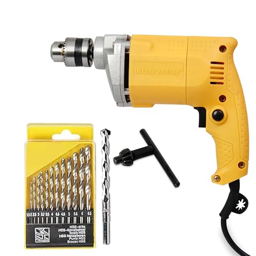 Darimi Electric Drill Machine Combo, 10Mm Drill Chuck, Copper Armature With Free 13 Pcs Hss Drill Bit Set & 1 Pcs Masonry Drill Bit