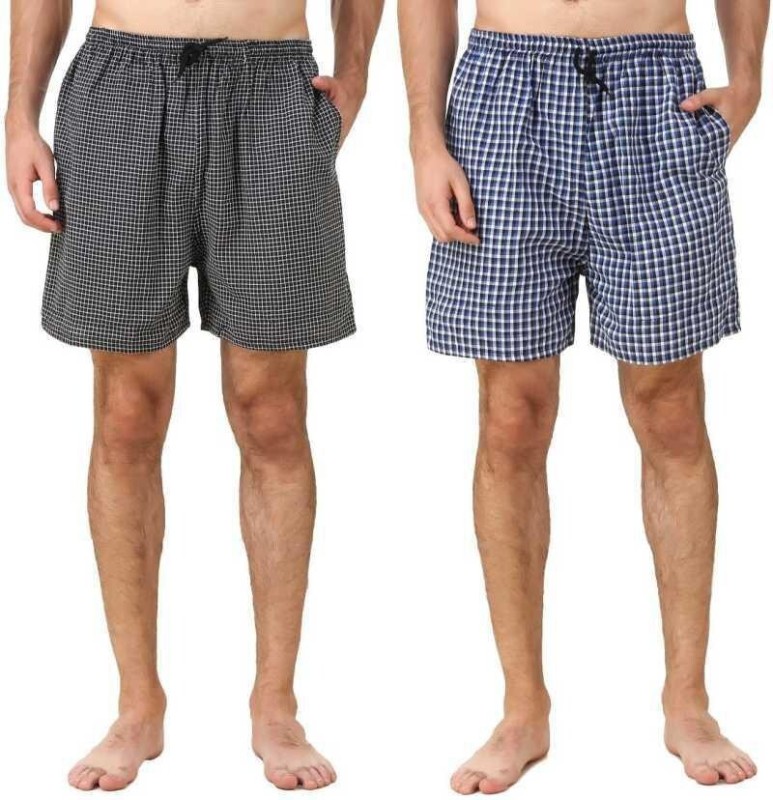 Khushi Cloths Checkered Men Blue, Black Boxer Shorts