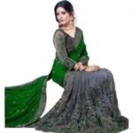 Zenomics Embellished Bollywood Net Saree(Green)