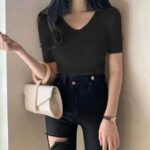 Sonic Fashion Casual Solid Women Black Top