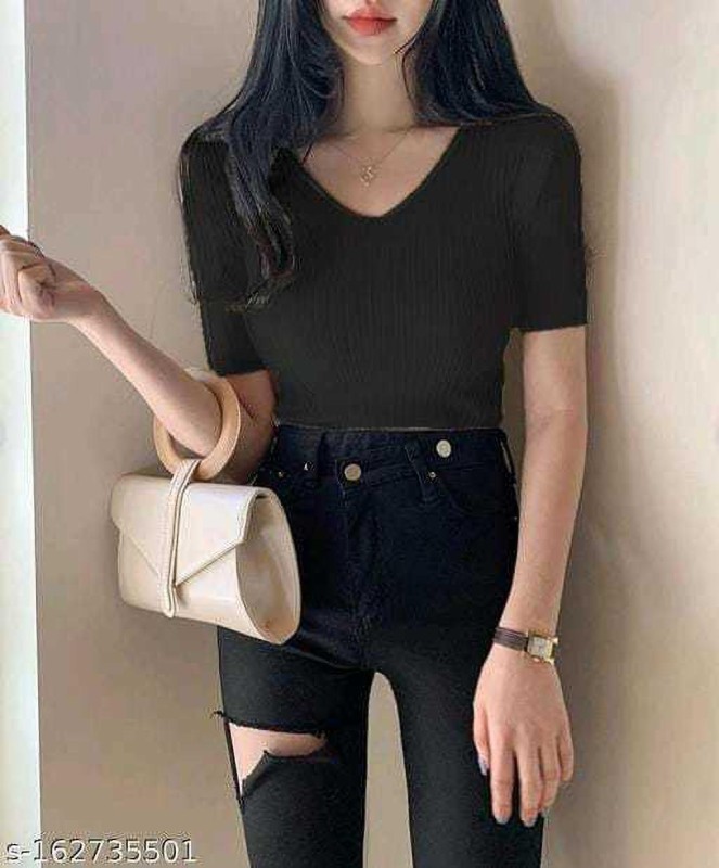 Sonic Fashion Casual Solid Women Black Top