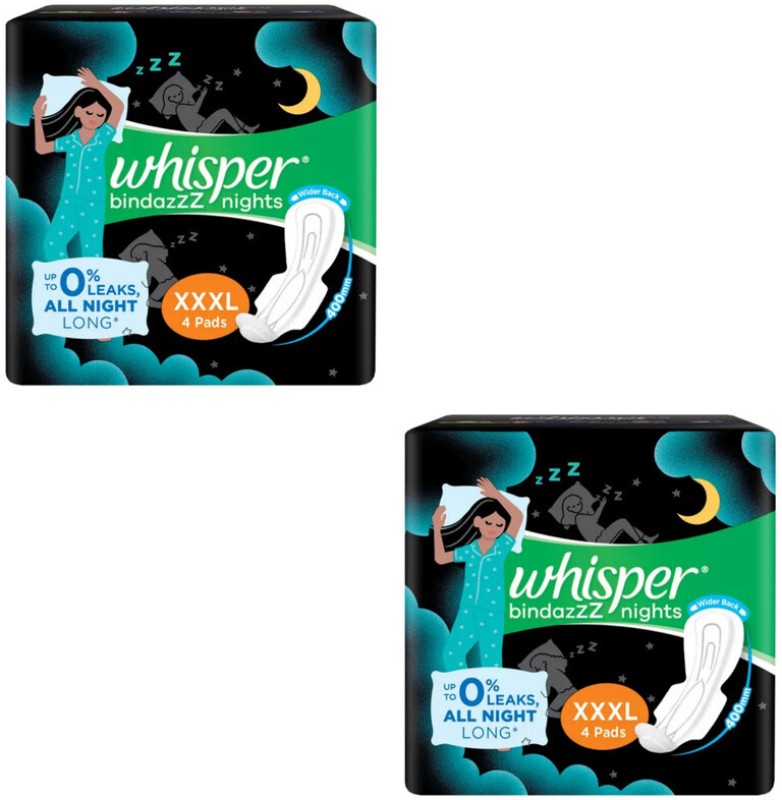 Whisper Bindazzz Night Xxxl 4+4Pads 8 New Sanitary Pad(Pack Of 2)