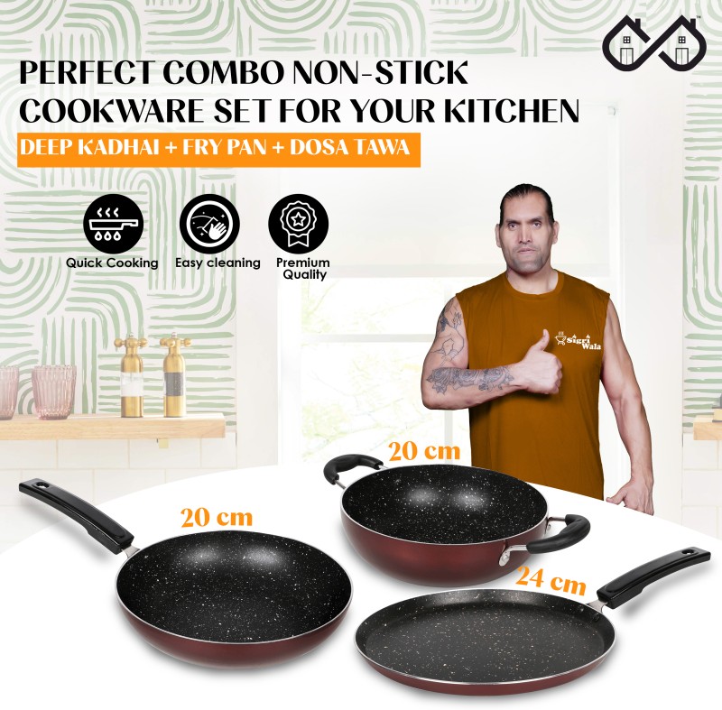 Sigriwala Smoothchef Cookware Kitchen Pack Of 3 Piece Induction Bottom Non-Stick Coated Cookware Set(Ptfe (Non-Stick), 3 – Piece)