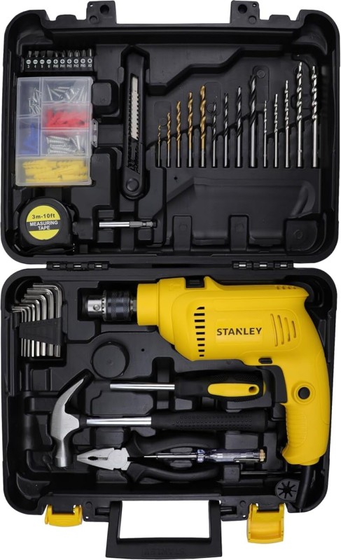 Stanley Sdh550Kp-In 550W Diy 10Mm Single Speed Hammer Drill And Power & Hand Tool Kit(120 Tools)