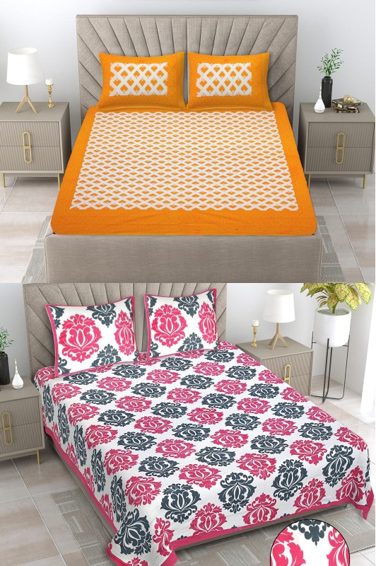 Flipkart Smartbuy 104 Tc Cotton Double Jaipuri Prints Flat Bedsheet(Pack Of 2, Combo – 3)