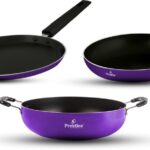 Prestlee Nonstick Cookware Set 3 Pc’S Combo, Purple – Pfoa Free I Non Induction Base Non-Stick Coated Cookware Set(Aluminium, 3 – Piece)