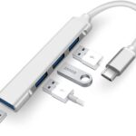 Sounce 4 In 1 Portable Usb C Hub (Type-C To 4 Usb-A Ports) With Aluminum Shell, Usb Port Hub 3.0 Compatible For Pc, Tablet, And Smartphone – White