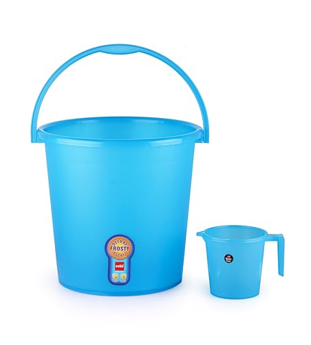 Cello Plastic Frosty Bucket Delux & Mug 2 Pcs Bathroom Set (Bucket 18 L+Mug 1 L) | Strong And Durable | Perfect For Use In Bathrooms, Kitchen And Wet Utility Areas | Blue