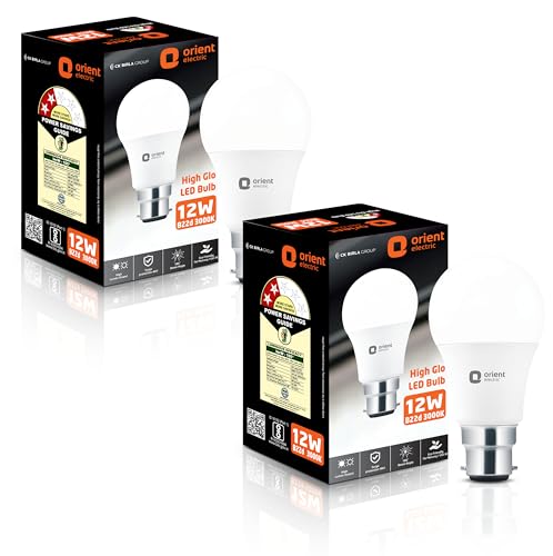 Orient Electric Eternal 12W High Glo Led Lamp | Up To 4 Kv Surge Protection | 180-Degree Wide Beam Angle| 3000K, Warm White| B22D Base| Made In India| Pack Of 2